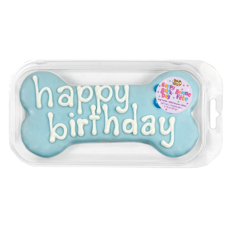 Bosco and Roxy Prepackaged Large Blue Happy Birthday Bone
