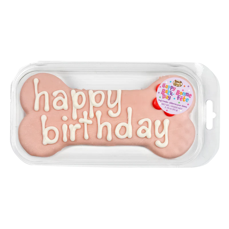 Bosco and Roxy Prepackaged Large Pink Happy Birthday Bone