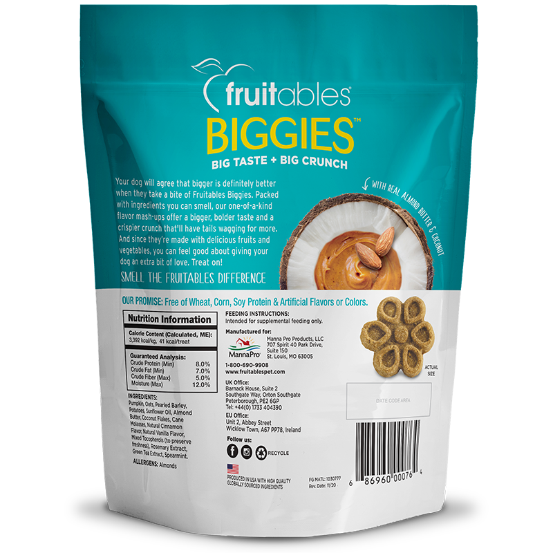 Fruitables Biggies Almond Butter and Coconut Dog Treats